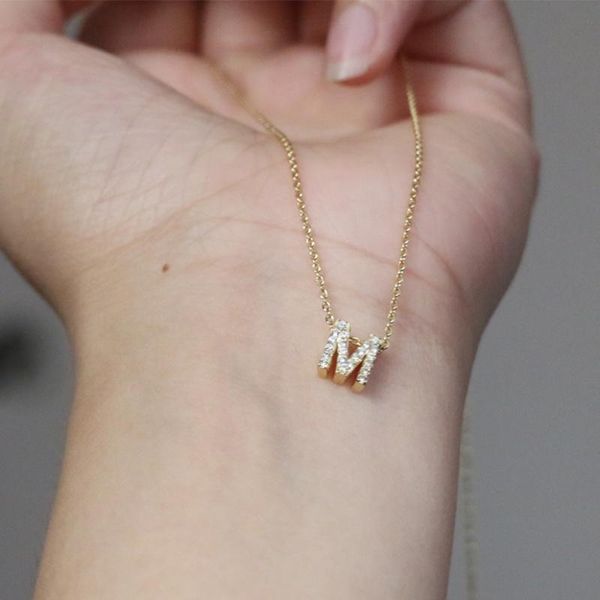 

pendant necklaces simple small name initial letter necklace & for womem men trendy gold color cz alphabet charm stainless steel thin cha, Silver