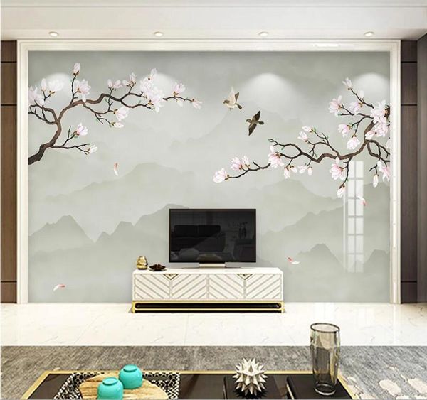 

wallpapers xue su custom home background wall paper mural chinese style magnolia gongbi flowers and birds