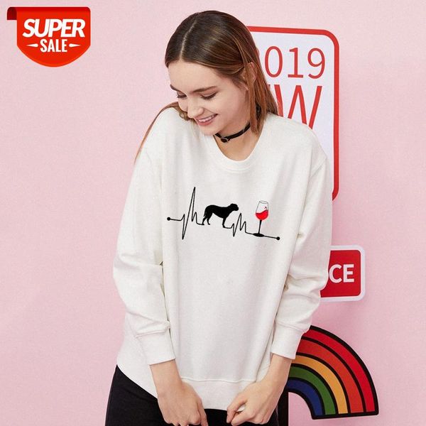 

cross-border clothing wine print sweater loose plus velvet round neck white #jh5e, Black