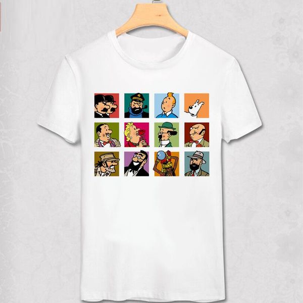 

men's t-shirts the adventures of tintin t shirt adventure movie t-shirt french classic manga boy printed men tee, White;black