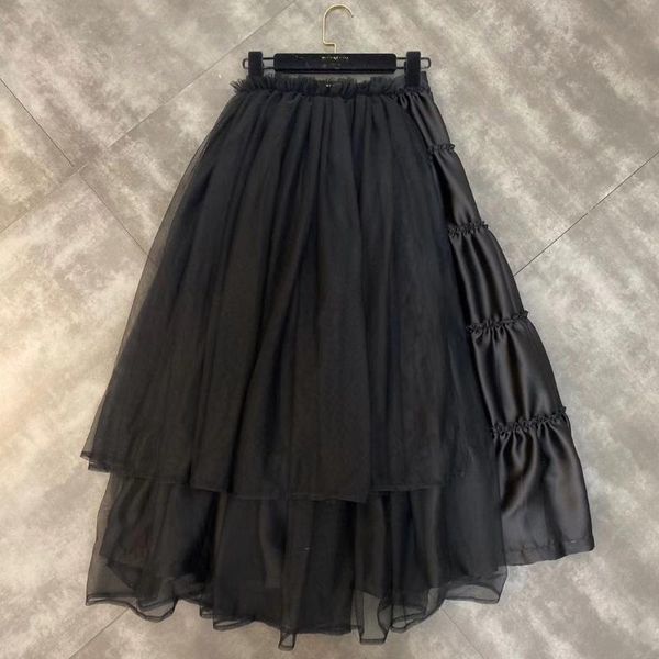 

skirts 2021 multi-layer yarn stitching satin trend dark black skirt