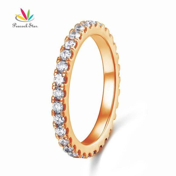 

cluster rings peacock star eternity stackable ring stacking 925 sterling silver rose gold color wedding band cfr8334, Golden;silver