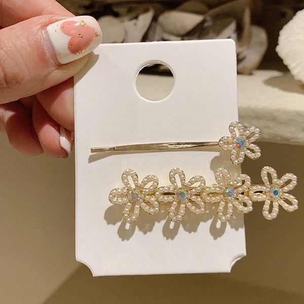 

hair clips & barrettes mogaku 2pcs flower clip girls fashion crystal barrette rhinestones hairpins women wedding party jewelry accessories, Golden;silver