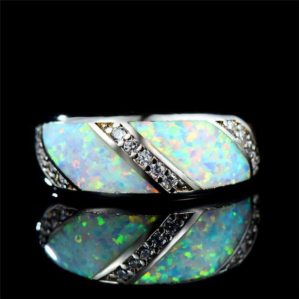 

wedding rings boho female blue white fire opal stone ring silver color for women geometric style promise love engagement, Slivery;golden