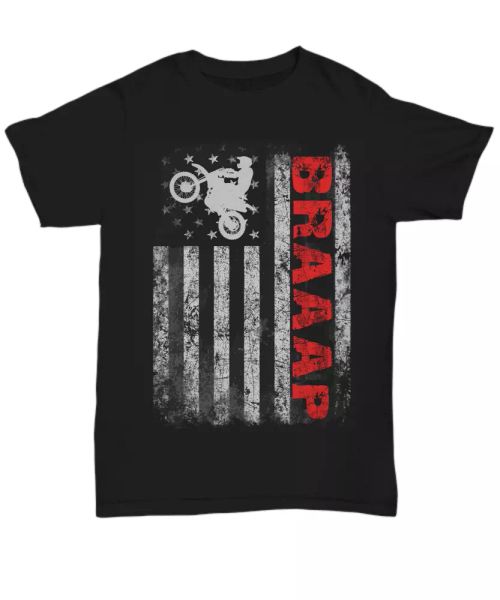 

vintage motocross dirt bike rider t-shirt for men biker tee gifts race usa flag, White;black