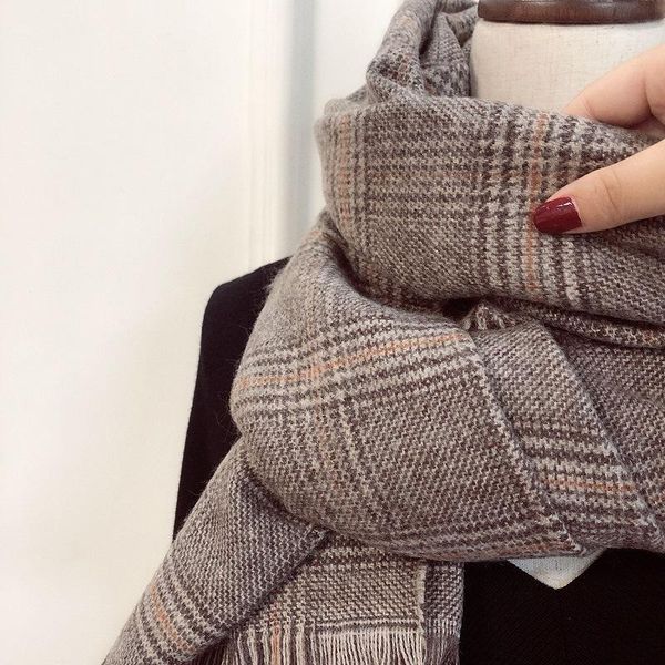 

korean version of winter ins fine grid children's scarf fashion imitation cashmere thickened warm shawl dual purpose scarves, Blue;gray