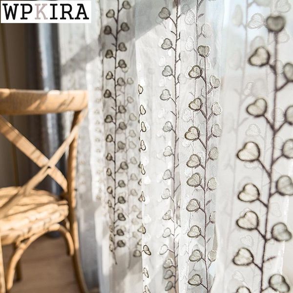 

curtain & drapes rustic luxury grey leaves curtian for living room embroidery voile sheer drape kitchen bay window partitioin