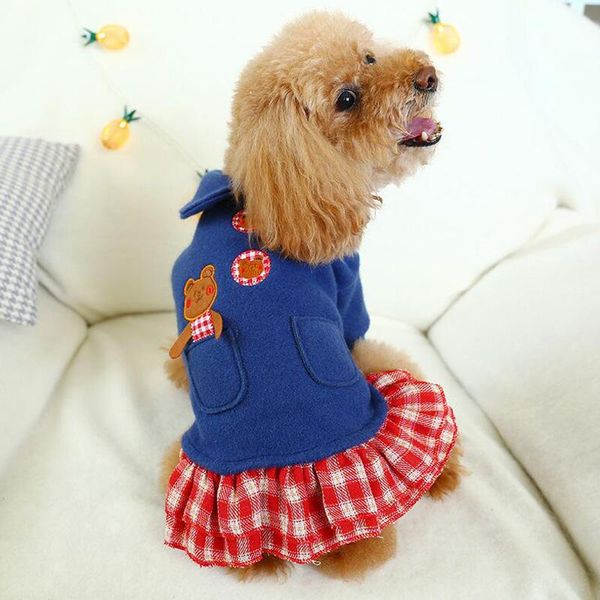 

dog apparel 2021 autumn winter pet clothes warm polyester puppy dresses bear printing clothing size xs-xl