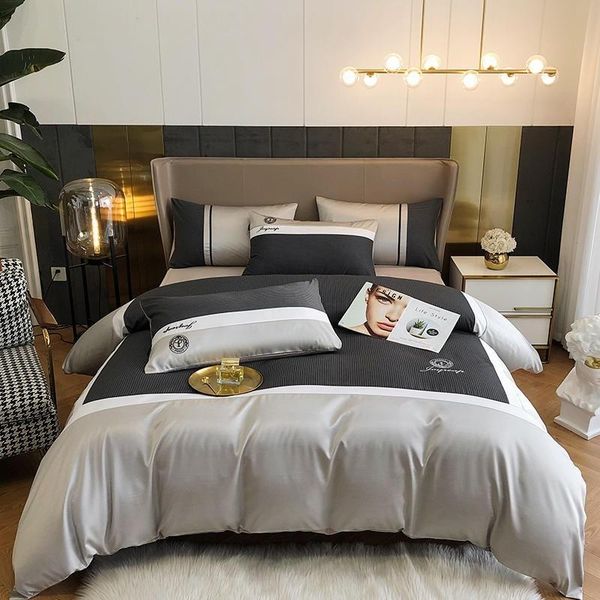 

luxury cotton gray blue premium duvet cover set for boy men modern design patchwork soft bedding bed sheet and pillowcases sets