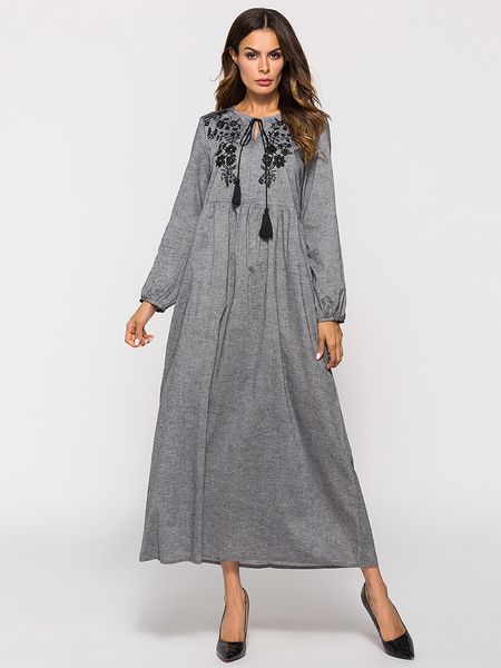 

embroidered tassel bow long s muslim, Black;gray