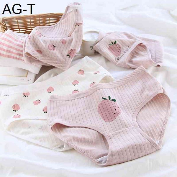 

2021 sweet cartoon fruit cotton girls underwear breathable panties women strawberry printed pink briefs lingerie wdc4821, Black;pink