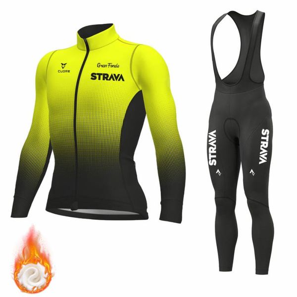 

racing sets strava winter cycling set males' shockproof tights keep warm uniform team bike professional long sleeve shirts, Black;blue