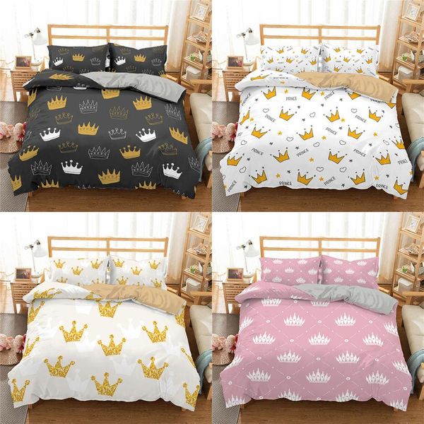 

bedding sets 2021 crown pattern set princess girl duvet cover print comforter with pillowcases king  bedclothes