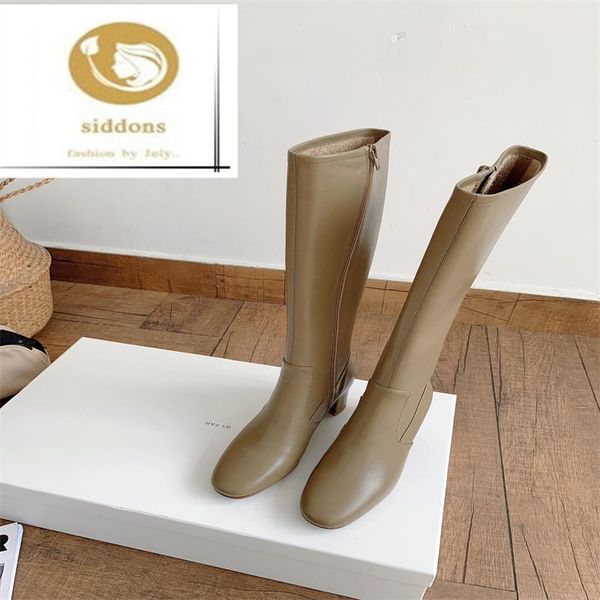 

boots high-end quality 2021 autumn/winter leather thick-heeled women's high knight were thin, Black