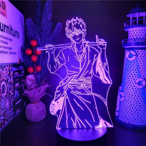 

night lights gintama gintoki sakata anime 3d illusion lamp led light usb multi color changing lampara kid bedroom decor manga gift