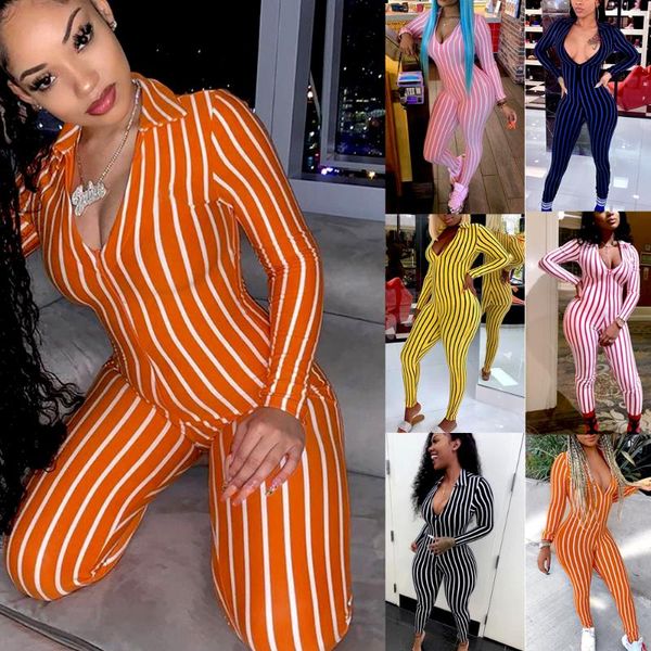 

women's jumpsuits & rompers fashion women deep v neck zipped jumpsuit long sleeve geometric print stretch bodycon playsuit pants romper, Black;white