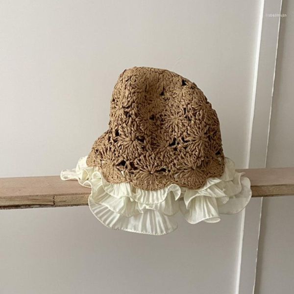 

caps & hats baby kids summer hat french boys and girls sun children's hollow lace straw1, Yellow