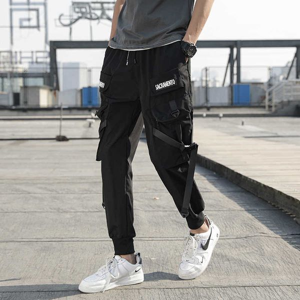 

men's pants men ribbons color block black pocket cargo harem joggers harajuku sweatpant male hip hop trousers jcke 53xt