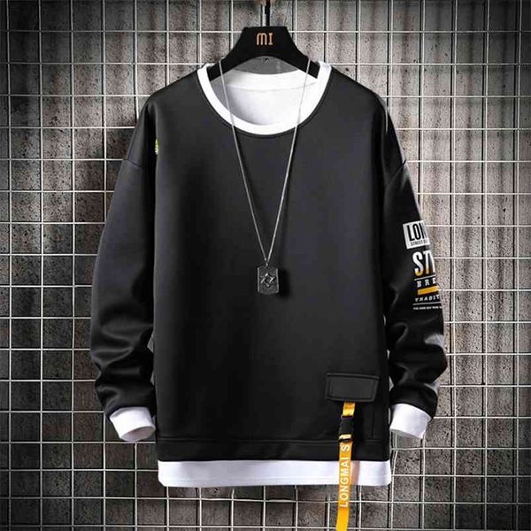

men o-neck sweatshirt high street sweatshirt men crewneck hip hop hoodie long sleeve shirt polyester fashion clothing men 210728, Black
