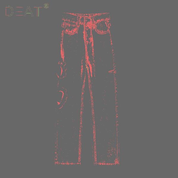 

women's jeans [deat] 2021 summer fashion tide straight-leg pants high waist solid color hole temperament loose women 13z995, Blue