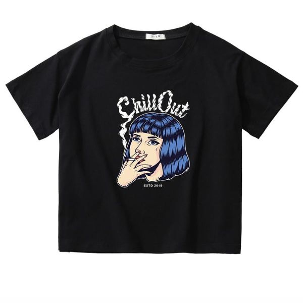

women's t-shirt chill out graphic vogue print lady short women t shirt summer crop streetwear female tee, White