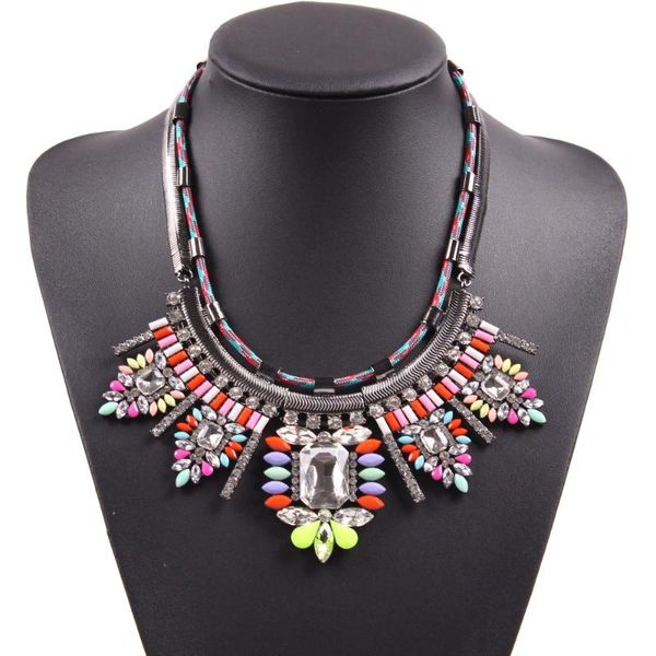 

pendant necklaces fashion design brand colorful flower necklace ladeis crystal resin chunky statement for women party jewelry, Silver