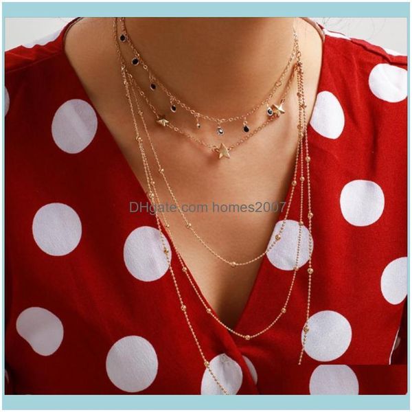 

necklaces & pendants jewelrybohemia gold rose pendant necklace for women multi-layer heart cross leaf hand chain choker jewelry collares who, Silver