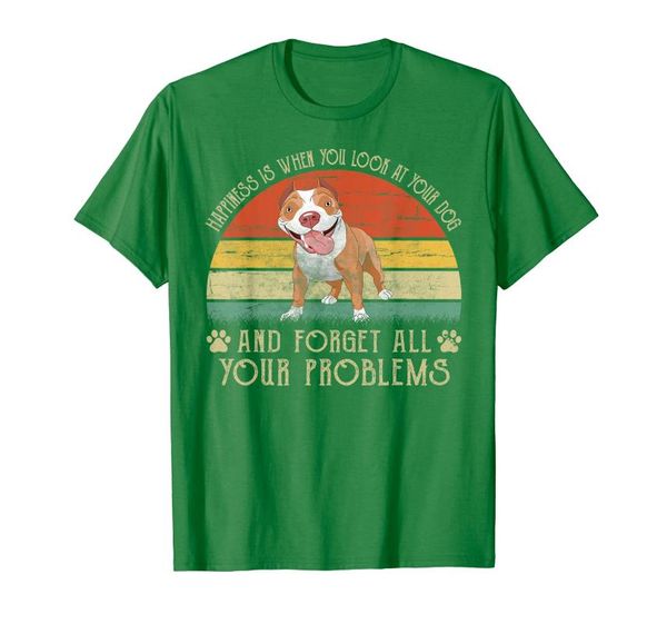 

men's t-shirts happiness with cute pitbull dog retro vintage t-shirt, White;black