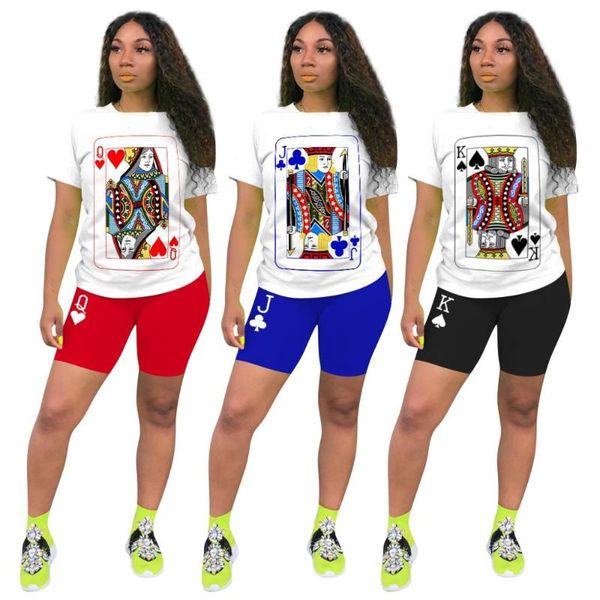 

women's jumpsuits & rompers two piece outfits for women summer 2021 cute playing card print womens 2 outfit set casual and shorts match, Black;white