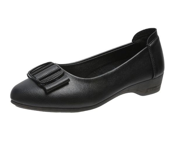 

dress shoes women's shoes, leather one-foot pumps, thick heels, soft soles, non-slip wedding nightclub, Black