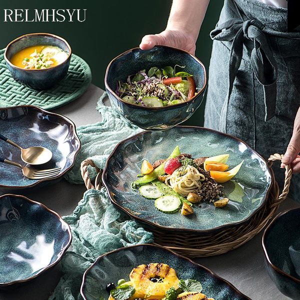 

dishes & plates 1pc relmhsyu nordic style ceramic kiln retro fish steak plate soup rice instant dinner bowl dish restaurant el tableware