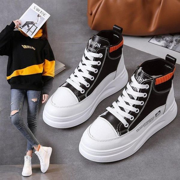 Stiefel Frauen Knöchel Warme Plüsch Winter Schuhe Weißes Leder Koreanische High Top Sneakers Plattform Schnüren Pelz