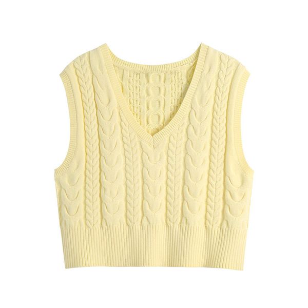 BLSQR Мода желтый вязаный жилет свитер Женщины винтажные V-образным вырезом без рукавов женский жилет шики короткие вершины 210430