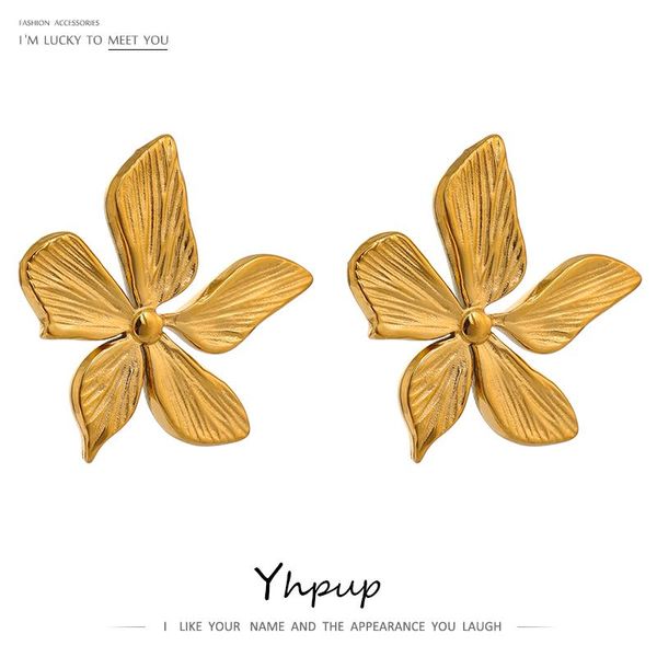 

stud yhpup gold flower earrings stainless steel metal jewelry simple texture floral modern women's 2021 gift, Golden;silver