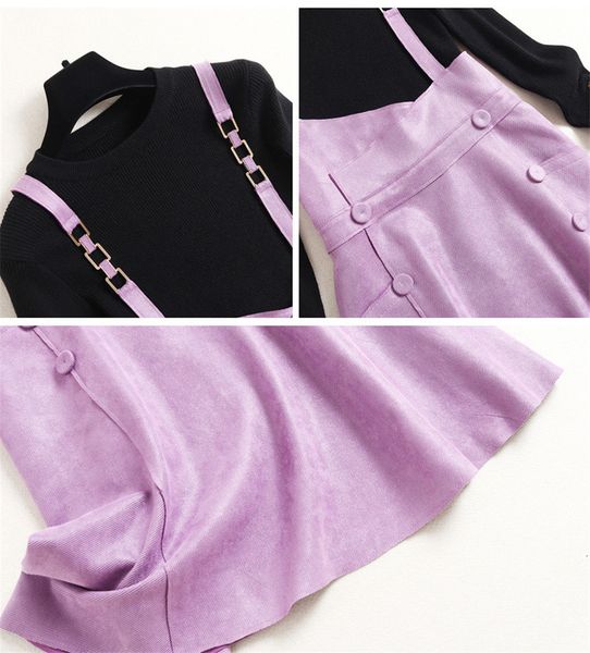 

two piece dress autumn winter clothes for women of elegant long sweater upper mesh and dress 2 suit 9lab, White