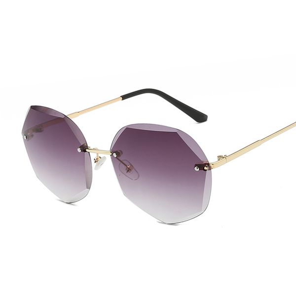 

sunglasses vintage black rimless women luxury gradient sun glasses female metal frameless polygon big frame oculos de sol, White;black