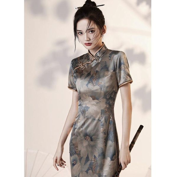 

ethnic clothing long qipao oriental dress plus size retro printing cheongsam chinese traditional high end customization banquet evening dres, Red