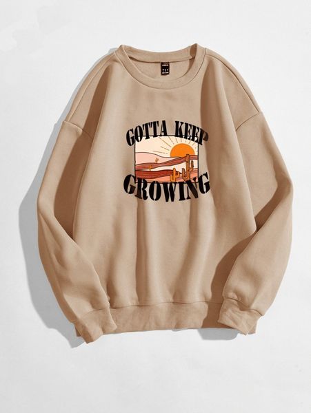 

cactus & slogan graphic thermal pullover p6ah#, White;black