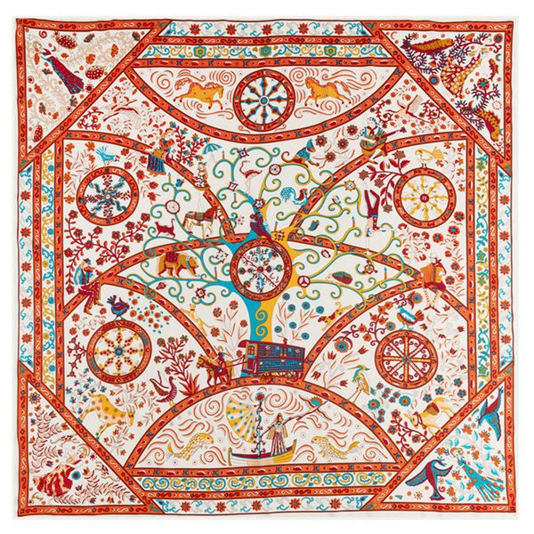 

twill silk scarf women animals wheels printing square scarves fashion wraps female foulards large hijab shawls neckerchief 130cm*130cm, Blue;gray