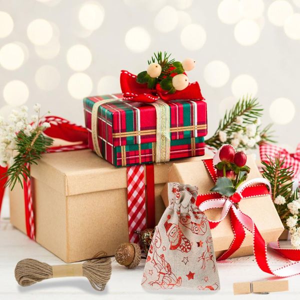 

24pcs christmas candy bag gift treat pouch with decals clips and 10 meter rope wrap