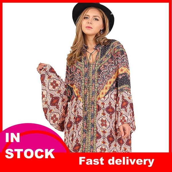 

women's swimwear womens summer dress pluss size boho multi-print trumpet sleeve v-neck print mini dresses vestidos mujer verano 2021, White;black
