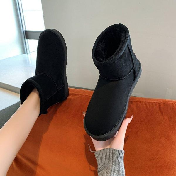 

boots snow women 2021 short thick fur plus size winter warm velvet non-slip, Black