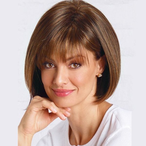 

european and american wig popular short hair brown cover air bangs temperament popular wig, Black