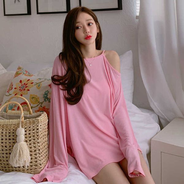 

womengaga korea spring summer sweet irregular strapless loose casual temperament long split thin t-shirt jq4p 210603, White