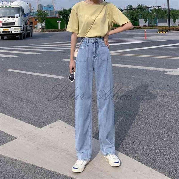 

women's jeans spring and autumn high waist straight light blue quality loose trousers 22m5