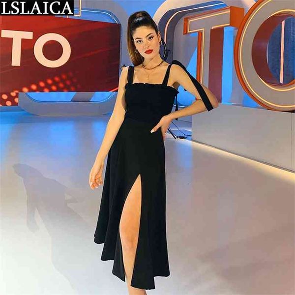 

ladies dresses black sleeveless streetwear women backless sling hem split for summer fashion elegnat 210515, Black;gray