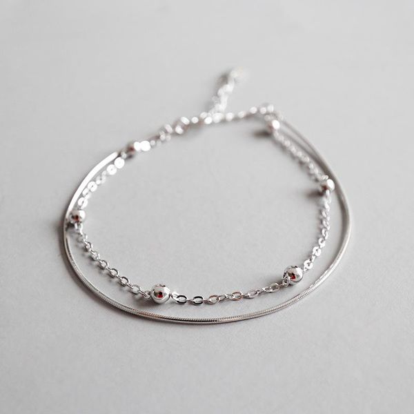 

anklets real 925 sterling silver double layered beads ankle chain leg bracelet female , fashion for women beach jewelry, Red;blue