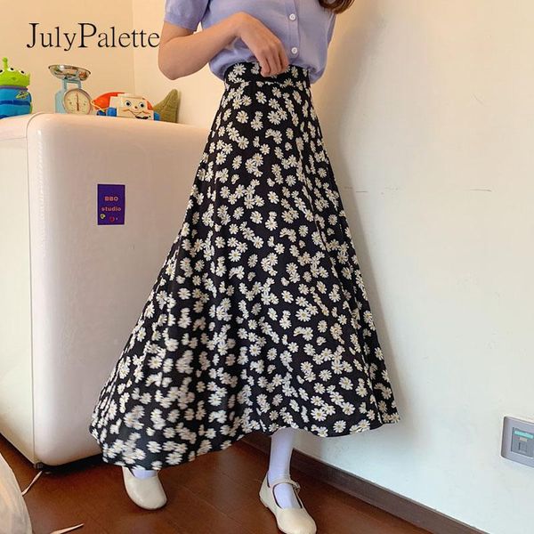 

skirts julypalette spring summer floral woman casual high waist a-line printed bottom elegant ladies holiday style long, Black