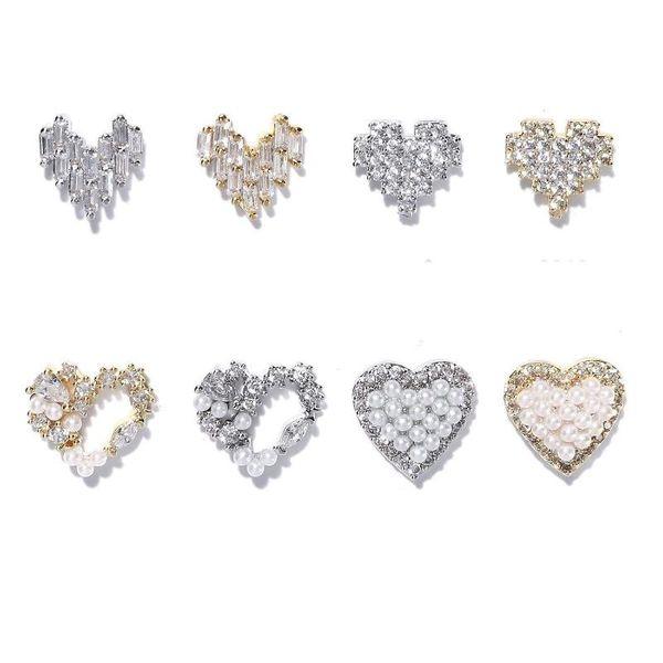 

nail art decorations jewelry pendants sweet charm crystals alloy with pearl rhinestones 3d heart, Silver;gold