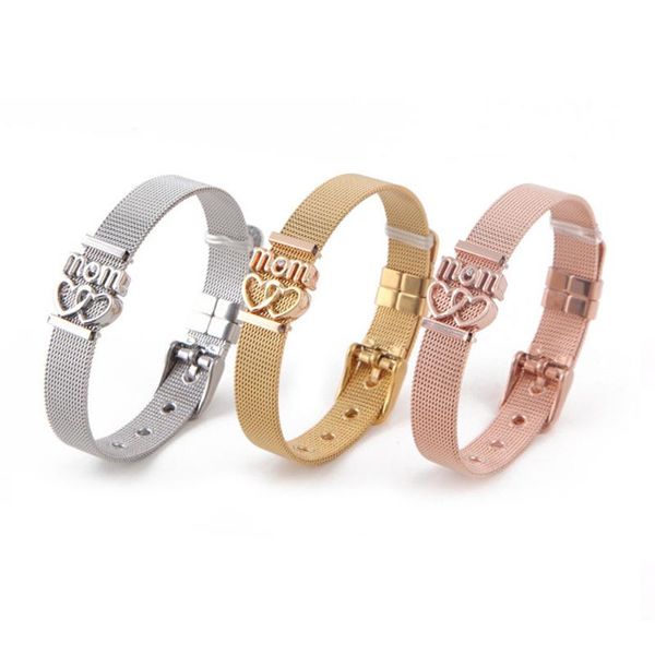 

charm bracelets legenstar stainless steel mesh bracelet for women love mom heart wrap belt diy jewelry 2021 mother's day gift, Golden;silver